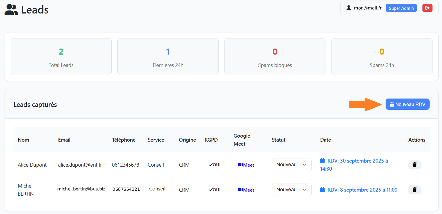 Ajouter un contact dans la base de leads