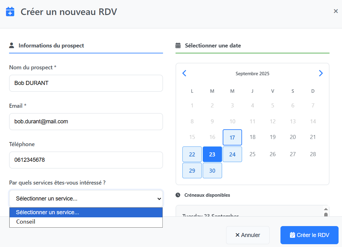 Ajouter un contact dans la base de leads - Entrer ses coordonnées