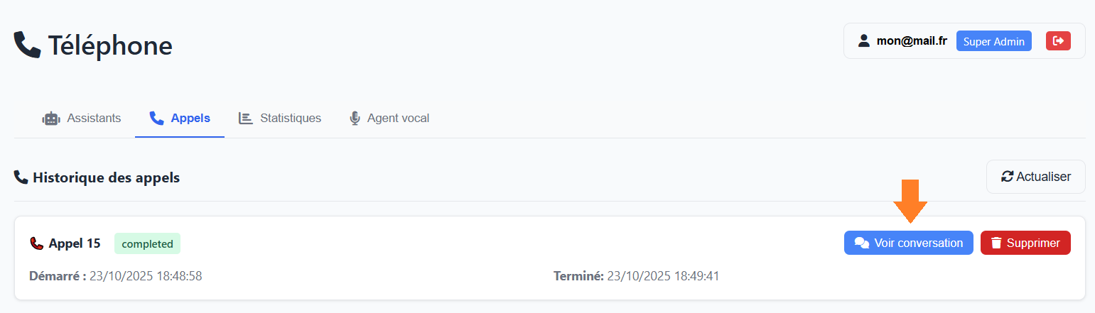 Voir les conversations - Sélectionner