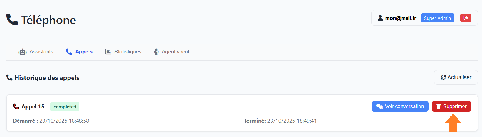 Voir les conversations - Supprimer
