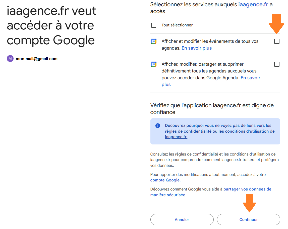 Autoriser l'application à accéder à Google Meet
