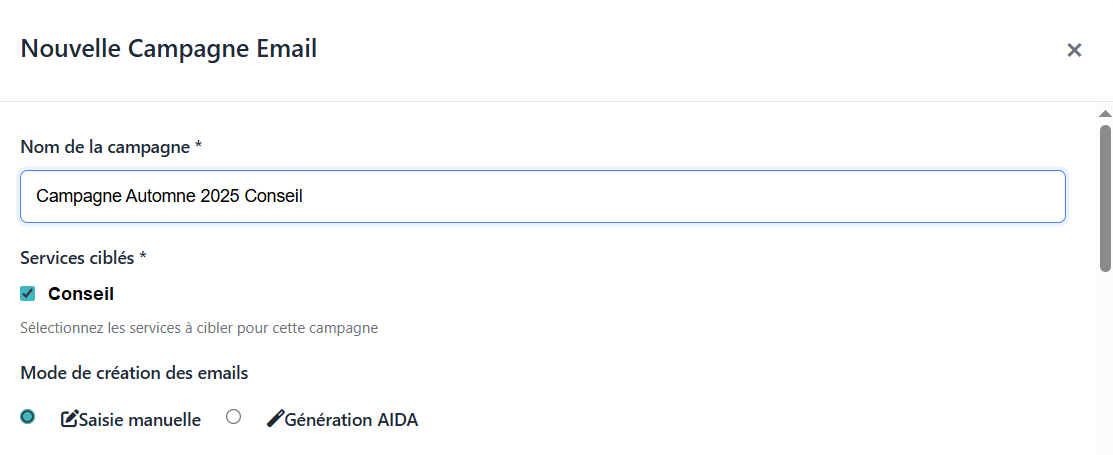 Nouvelle campagne de mails - Rédaction manuelle
