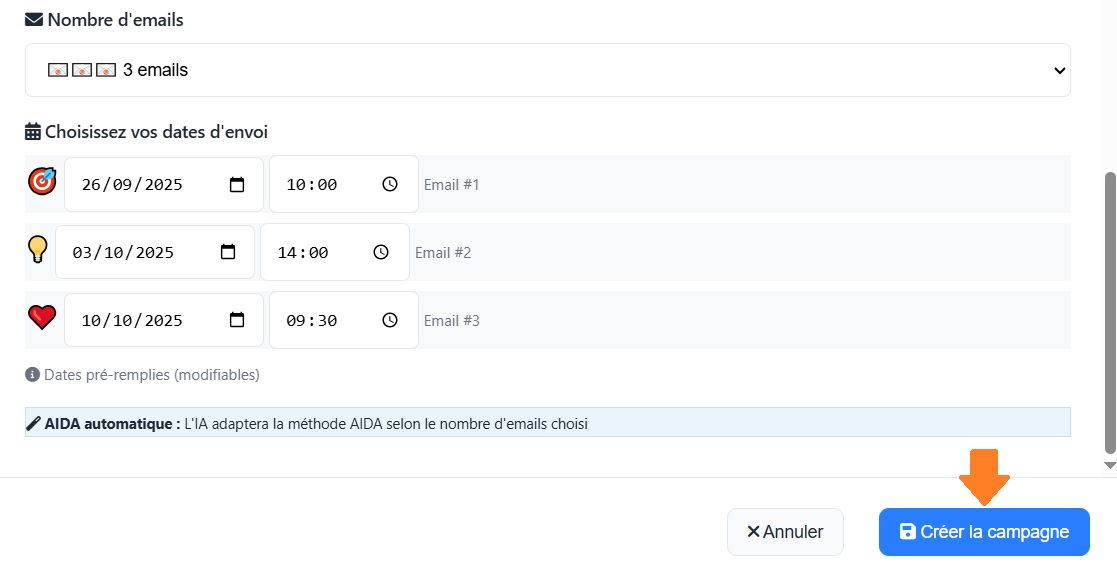 Nouvelle campagne de mails - Créer