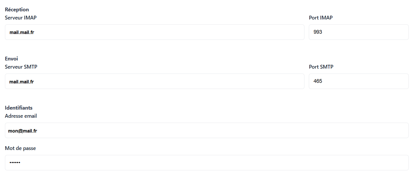 Configurer les serveurs IMAP et SMTP