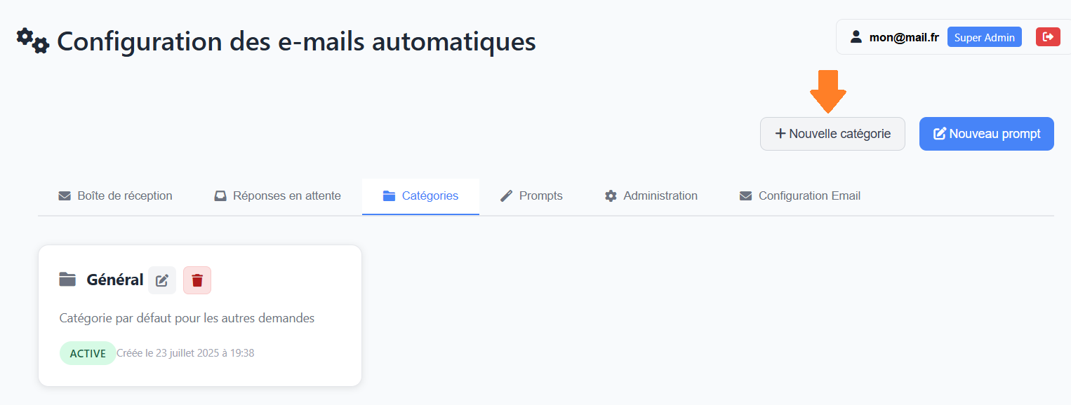 E-mails - Nouvelle catégorie