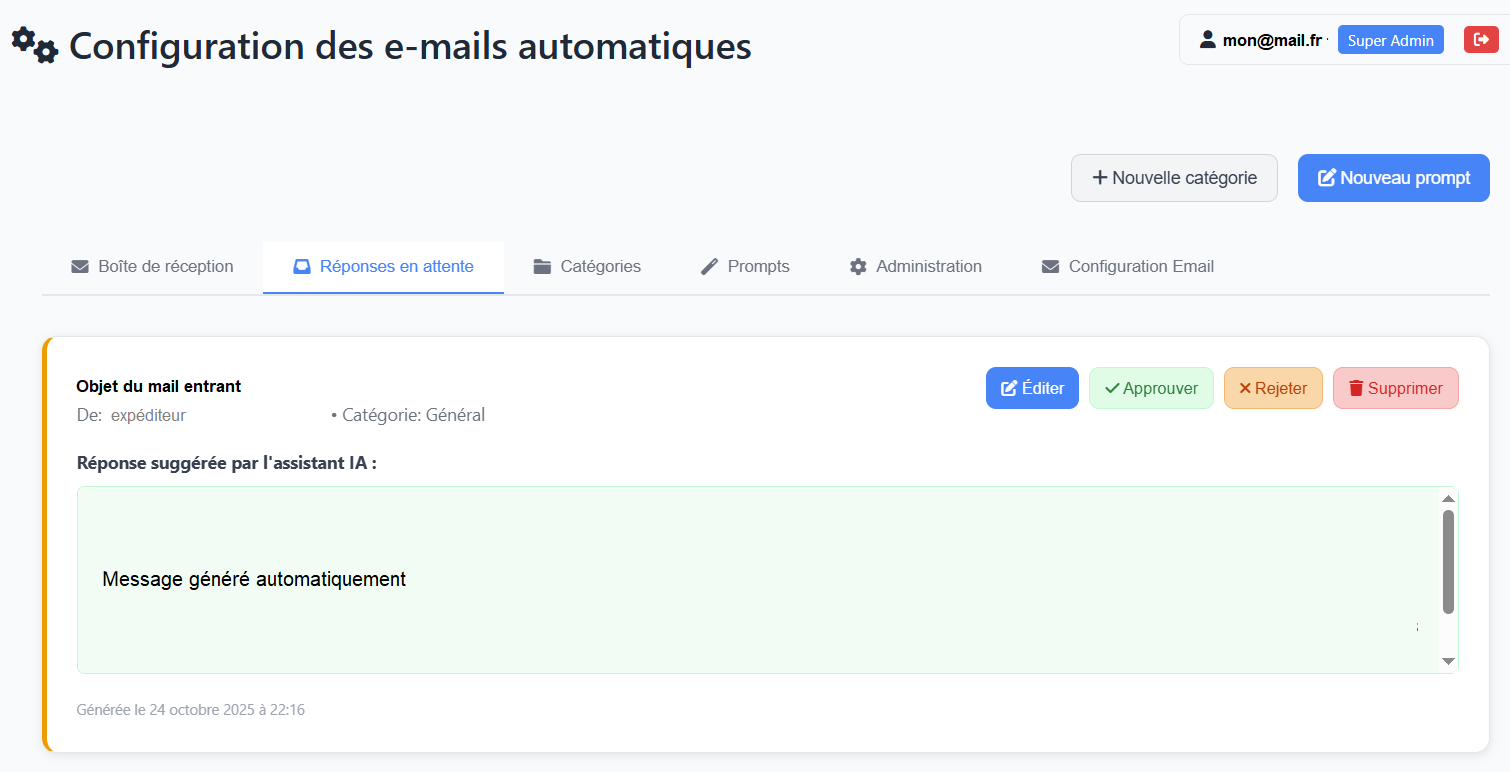 E-mails - Réponses en attente