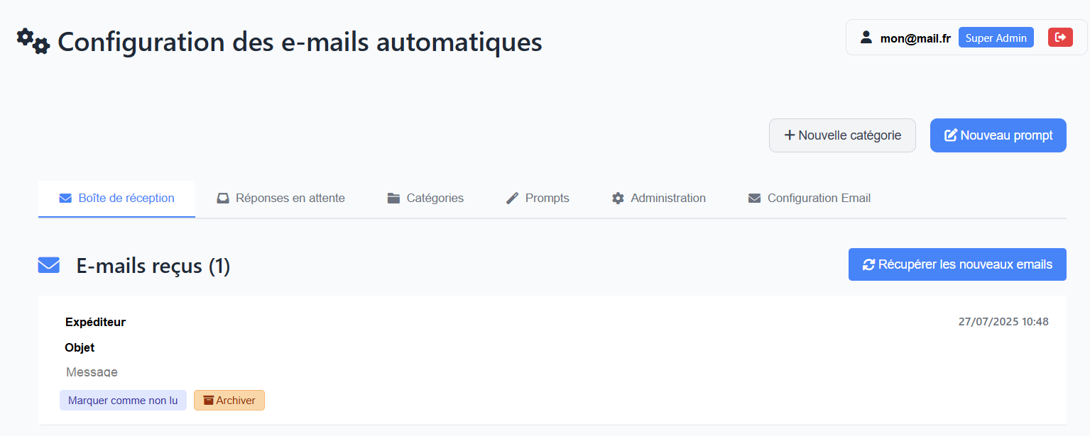 E-mails - Boîte de réception