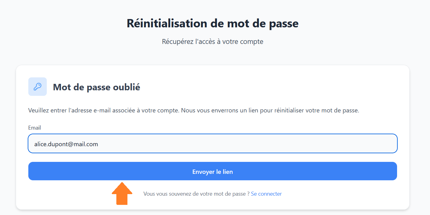 Envoyer le lien pour réinitialiser le mot de passe