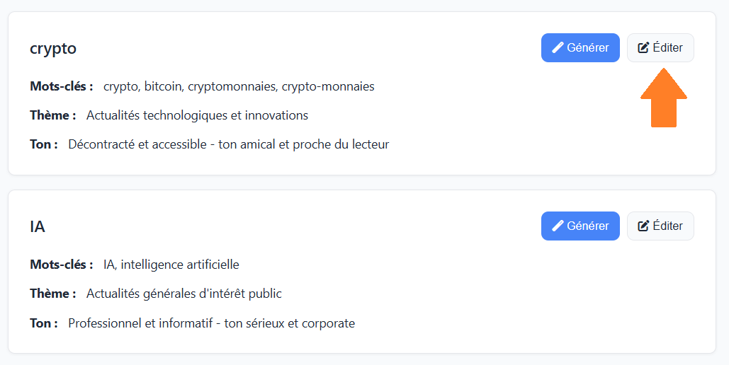 Configuration des prompts - Modifier les informations