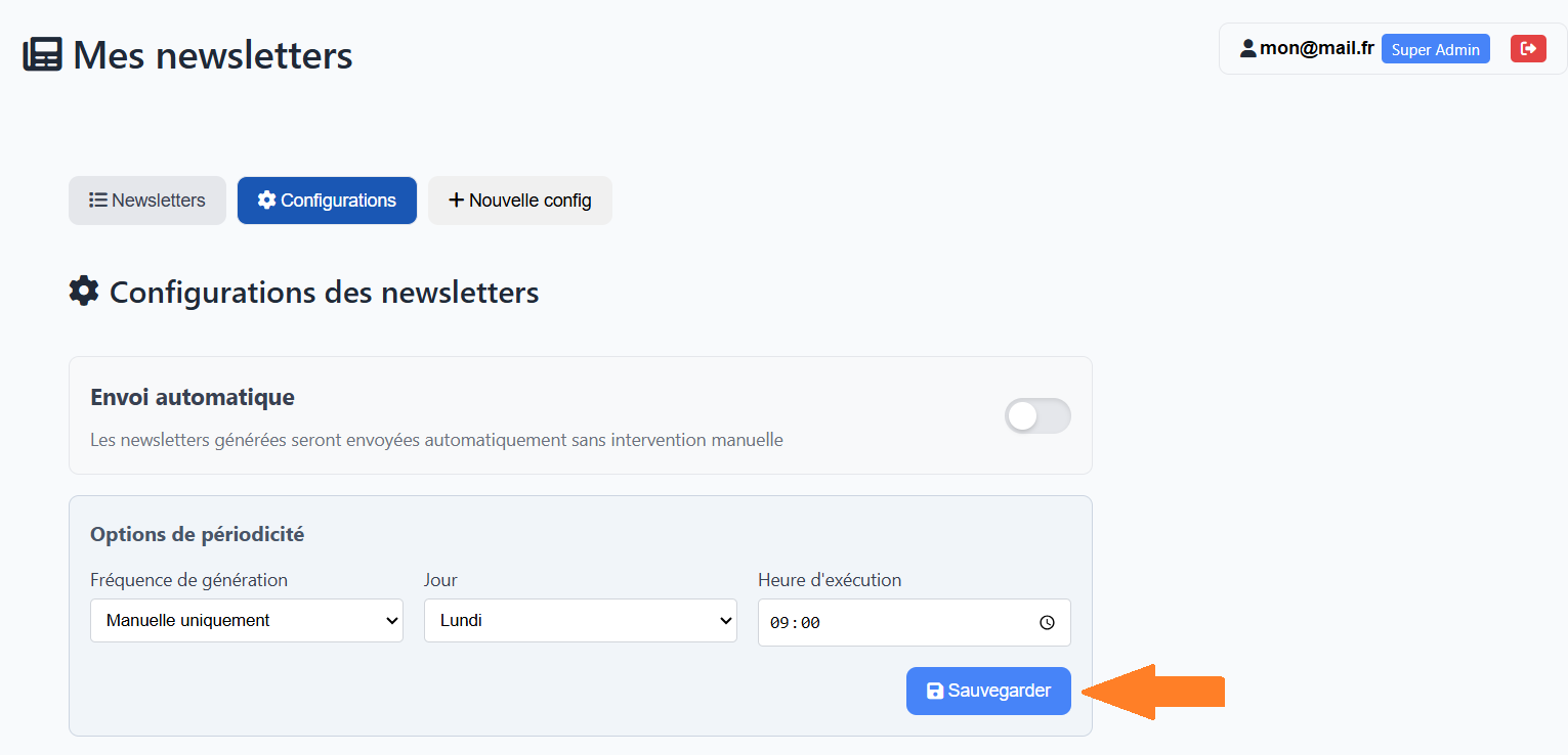Paramétrage de l'envoi des newsletters