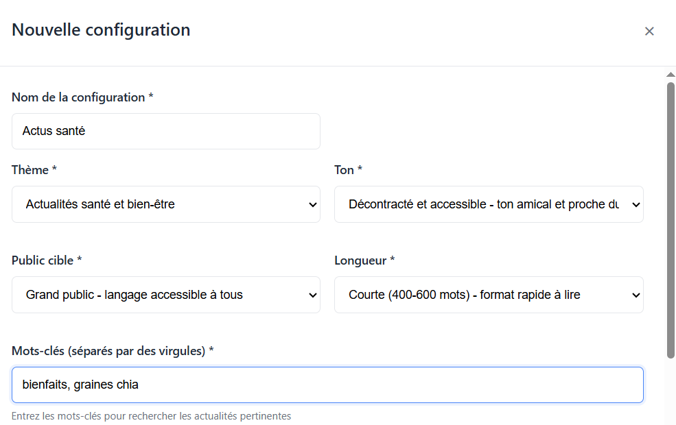 Configuration des prompts - Remplir les informations