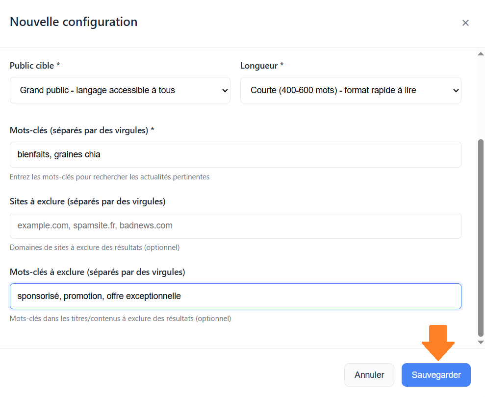 Configuration des prompts - Remplir les informations