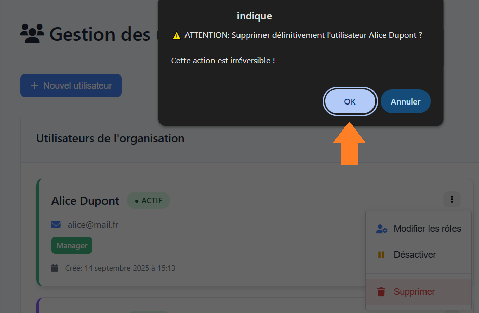 Supprimer l'utilisateur