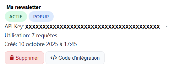 Caractéristiques du widget
